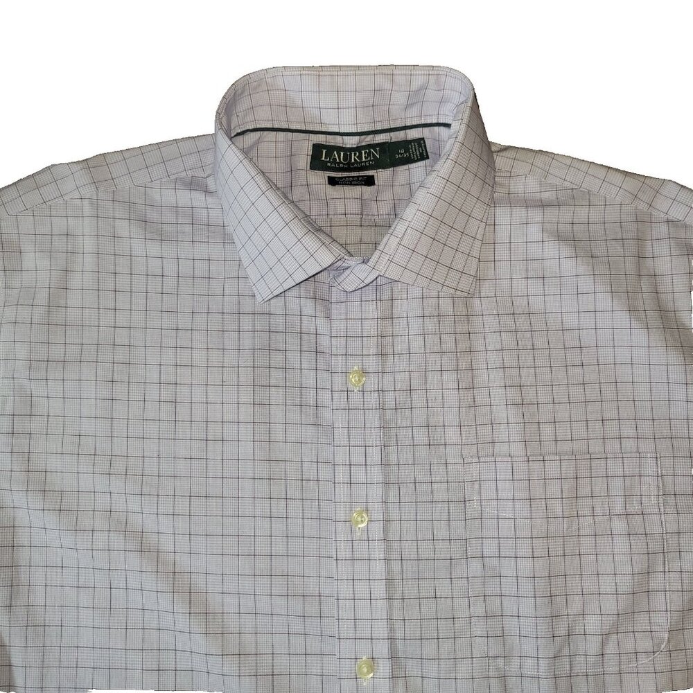 Lauren Ralph Lauren Dress Shirt Mens Classic Fit 18 34/36 LS Light Blue Non-Iron